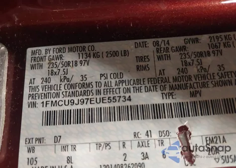 2014 Ford Escape Titanium z USA, uszkodzony, nr VIN 1FMCU9J97EUE55734